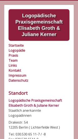 Vorschau der mobilen Webseite www.logopaedie-lichterfeldewest.de, Logopädische Praxisgemeinschaft Elisabeth Groth und Juliane Kerner