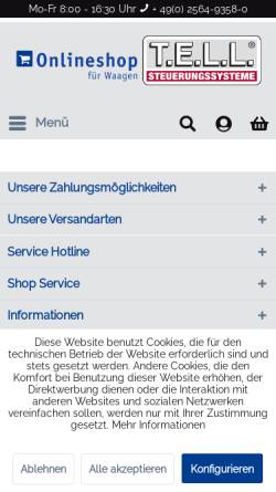 Vorschau der mobilen Webseite www.tell-waagen.de, TELL Waagen und Wiegetechnik, Inh. Peter Vennes