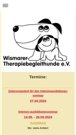 Vorschau der mobilen Webseite www.wismarer-therapiehunde.de, Der Wismarer Therapiebegleithunde e.V.