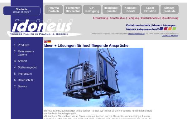 Vorschau von www.idoneus.de, Idoneus Anlagenbau GmbH