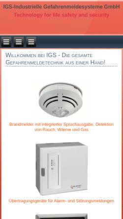 Vorschau der mobilen Webseite www.igs-hagen.de, IGS Industrielle Gefahrenmeldesysteme GmbH