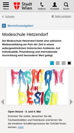 Vorschau der mobilen Webseite www.modeschulewien.at, Mode Schule Wien im Schloss Hetzendorf