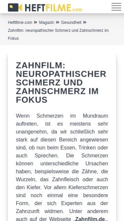 Vorschau der mobilen Webseite www.zahnfilm.de, Zahnfilm.de