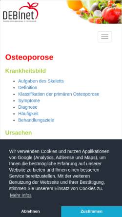 Vorschau der mobilen Webseite www.ernaehrung.de, DEBInet - Osteoporose