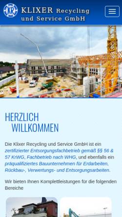 Vorschau der mobilen Webseite www.klixer-recycling.de, Klixer Recycling und Service GmbH