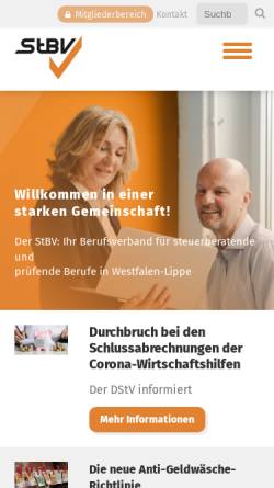 Vorschau der mobilen Webseite www.stbv.de, Steuerberaterverband Westfalen-Lippe e.V.