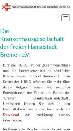 Vorschau der mobilen Webseite www.hbkg.de, Bremer Krankenhausgesellschaft