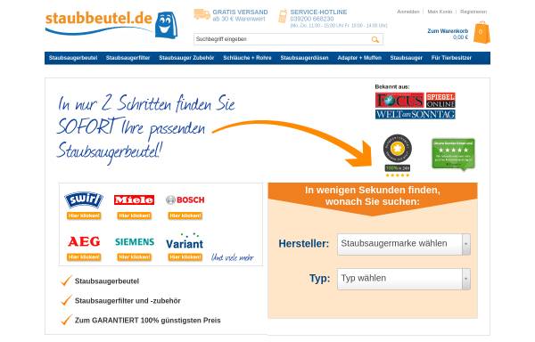 Vorschau von www.staubbeutel.de, Haushalt und Technik - Porten