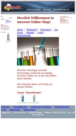 Vorschau der mobilen Webseite www.mipak.de, Mipak OHG Reinigungsmittel und Spezialchemie