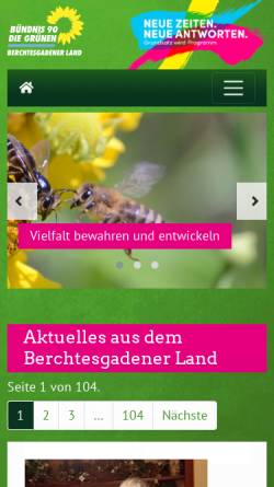Vorschau der mobilen Webseite www.gruene-bgl.de, Bündnis 90/Die Grünen Kreisverband