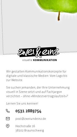 Vorschau der mobilen Webseite www.zweiundeinz.de, zwei & einz - Raum für Gestaltung