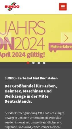Vorschau der mobilen Webseite www.sundo.de, Schmitt und Orschler GmbH & Co. Farben und Heimtex KG