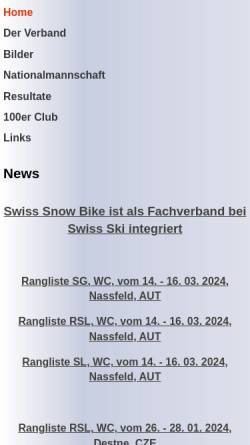 Vorschau der mobilen Webseite www.snowbike.ch, Swiss Snow Bike Team