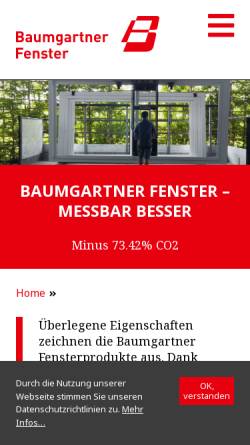 Vorschau der mobilen Webseite www.baumgartnerfenster.ch, G. Baumgartner AG