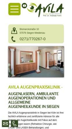 Vorschau der mobilen Webseite www.augenlasern-siegen.de, Avila Augenpraxisklinik