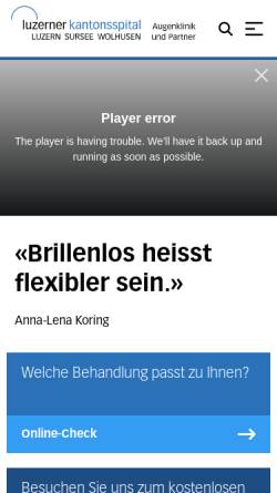 Vorschau der mobilen Webseite www.augenlaser.ch, AZZ Augenlaserzentrum Zentralschweiz