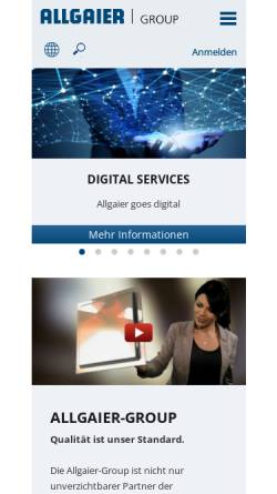 Vorschau der mobilen Webseite www.allgaier-group.com, Allgaier Werke GmbH