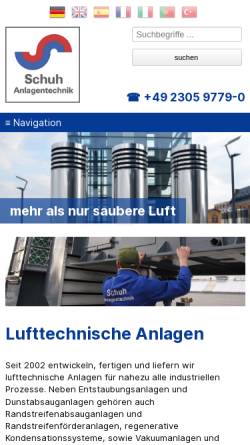 Vorschau der mobilen Webseite www.schuh-anlagentechnik.de, Schuh Anlagentechnik GmbH