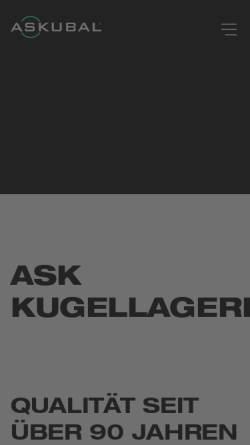 Vorschau der mobilen Webseite www.askubal.de, ASK Kugellagerfabrik Artur Seyfert GmbH