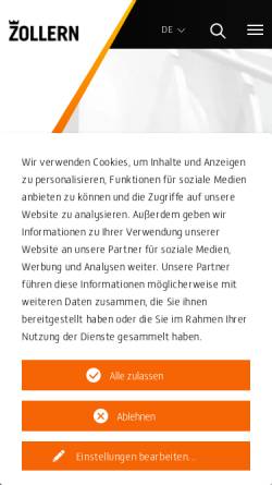 Vorschau der mobilen Webseite www.zollern-bhw.com, Zollern BHW Gleitlager GmbH & Co. KG