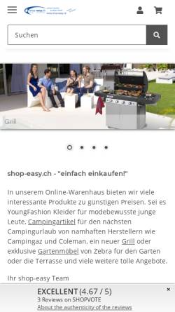 Vorschau der mobilen Webseite www.shop-easy.ch, Handel + Vertrieb Rauber