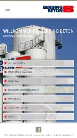 Vorschau der mobilen Webseite www.berdingbeton.de, Berding Beton GmbH