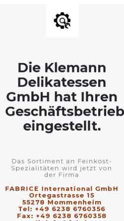 Vorschau der mobilen Webseite www.klemann-delikatessen.de, Klemann GmbH