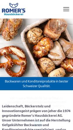 Vorschau der mobilen Webseite www.romers.ch, Romer's Hausbäckerei AG