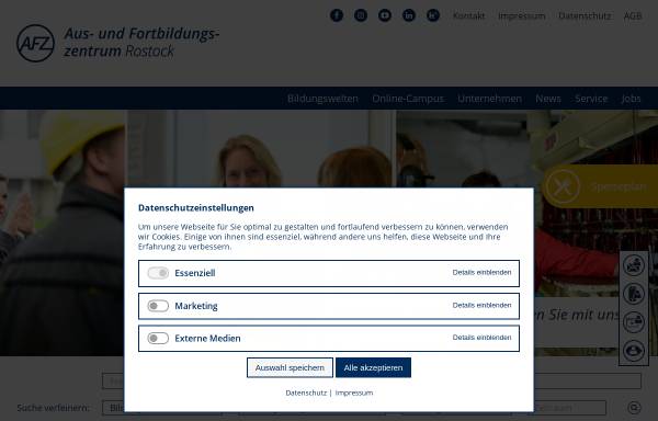 Vorschau von www.afz-rostock.de, Aus- und Fortbildungszentrum Schifffahrt und Hafen Rostock