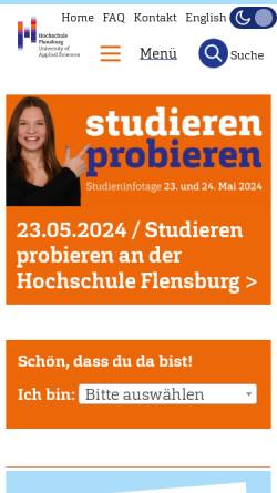 Vorschau der mobilen Webseite www.fh-flensburg.de, Fachhochschule Flensburg - Studiengang Schiffsbetrieb und Schiffsbetriebstechnik