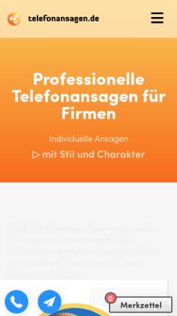 Vorschau der mobilen Webseite www.telefonansagen.de, adam, text & audio-konzepte, Inhaber Eckart Adam