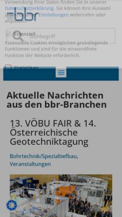Vorschau der mobilen Webseite www.bbr-online.de, bbr Fachmagazin für Wasser und Leitungstiefbau
