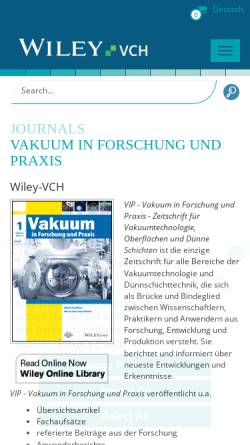 Vorschau der mobilen Webseite www.wiley-vch.de, Vakuum in Forschung und Praxis