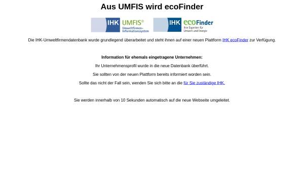 Vorschau von www.umfis.de, UMFIS Umweltfirmen-Informationssystem der IHKs in Deutschland