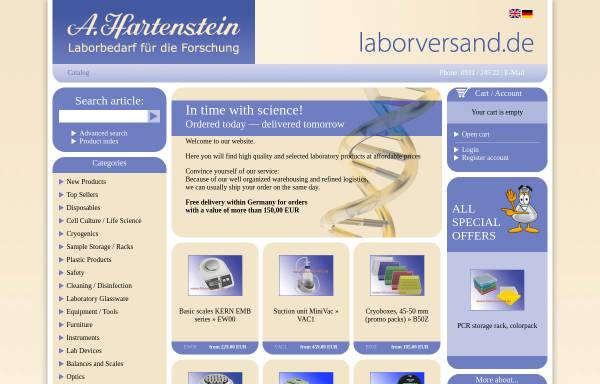 Vorschau von www.laborversand.de, A. Hartenstein Laborbedarf GmbH