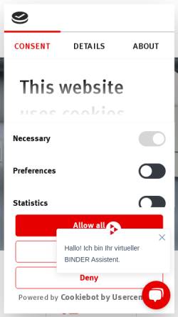 Vorschau der mobilen Webseite www.binder-world.com, Binder GmbH