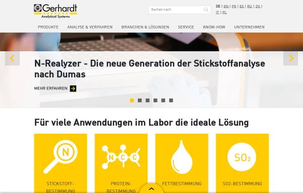 Vorschau von www.gerhardt.de, C. Gerhardt Fabrik und Lager chemischer Apparate GmbH & Co. KG
