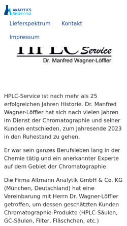 Vorschau der mobilen Webseite www.hplc.at, HPLC Service, Inh. Dr. Manfred Wagner-Löffler