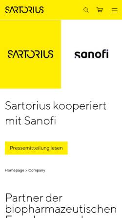 Vorschau der mobilen Webseite www.sartorius.de, Sartorius AG