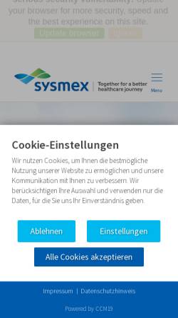 Vorschau der mobilen Webseite www.sysmex.de, Sysmex Deutschland GmbH
