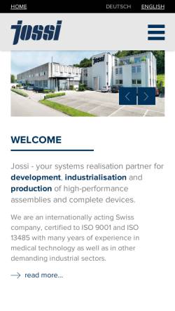 Vorschau der mobilen Webseite www.jossi.ch, Jossi Holding AG