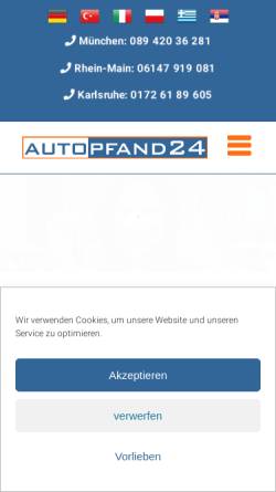 Vorschau der mobilen Webseite www.autopfand24.de, Autopfand24 - Andreas Betzelt und Jörg Echtermann GbR