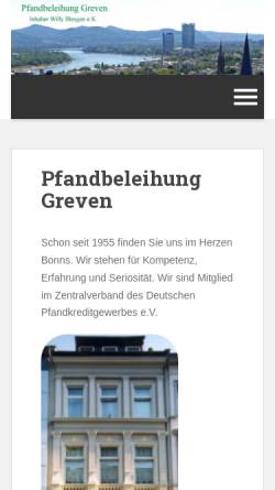 Vorschau der mobilen Webseite www.pfandbeleihung-greven.de, Pfandbeleihung Greven, Inh. Willy Blesgen e.K.