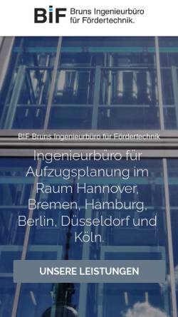 Vorschau der mobilen Webseite www.aufzugsingenieure.de, BIF - Bruns Ingenieurbüro für Fördertechnik