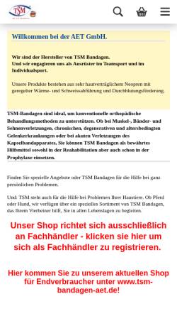 Vorschau der mobilen Webseite www.aet-gmbh.de, TSM Rehabandagen und Sportbandagen
