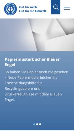 Vorschau der mobilen Webseite www.blauer-engel.de, Umweltzeichen Blauer Engel