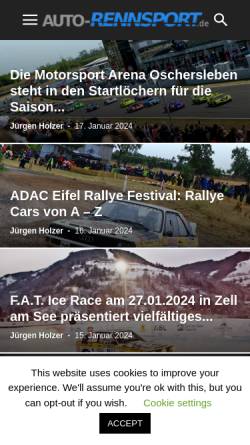 Vorschau der mobilen Webseite www.auto-rennsport-page.de, Auto-Rennsport-Page