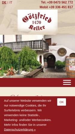 Vorschau der mobilen Webseite www.goetzfried.it, Götzfried Keller