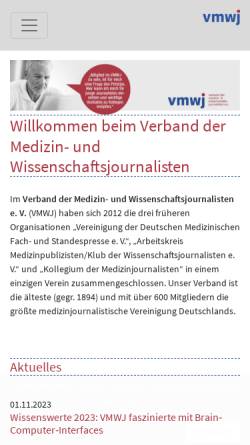 Vorschau der mobilen Webseite www.medizinjournalisten.de, Vereinigung der Deutschen Medizinischen Fach- und Standespresse e.V. (FSP)