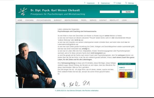 Vorschau von www.ehrhardt-coaching.de, Dr. Dipl. Psych. Karl Werner Ehrhardt